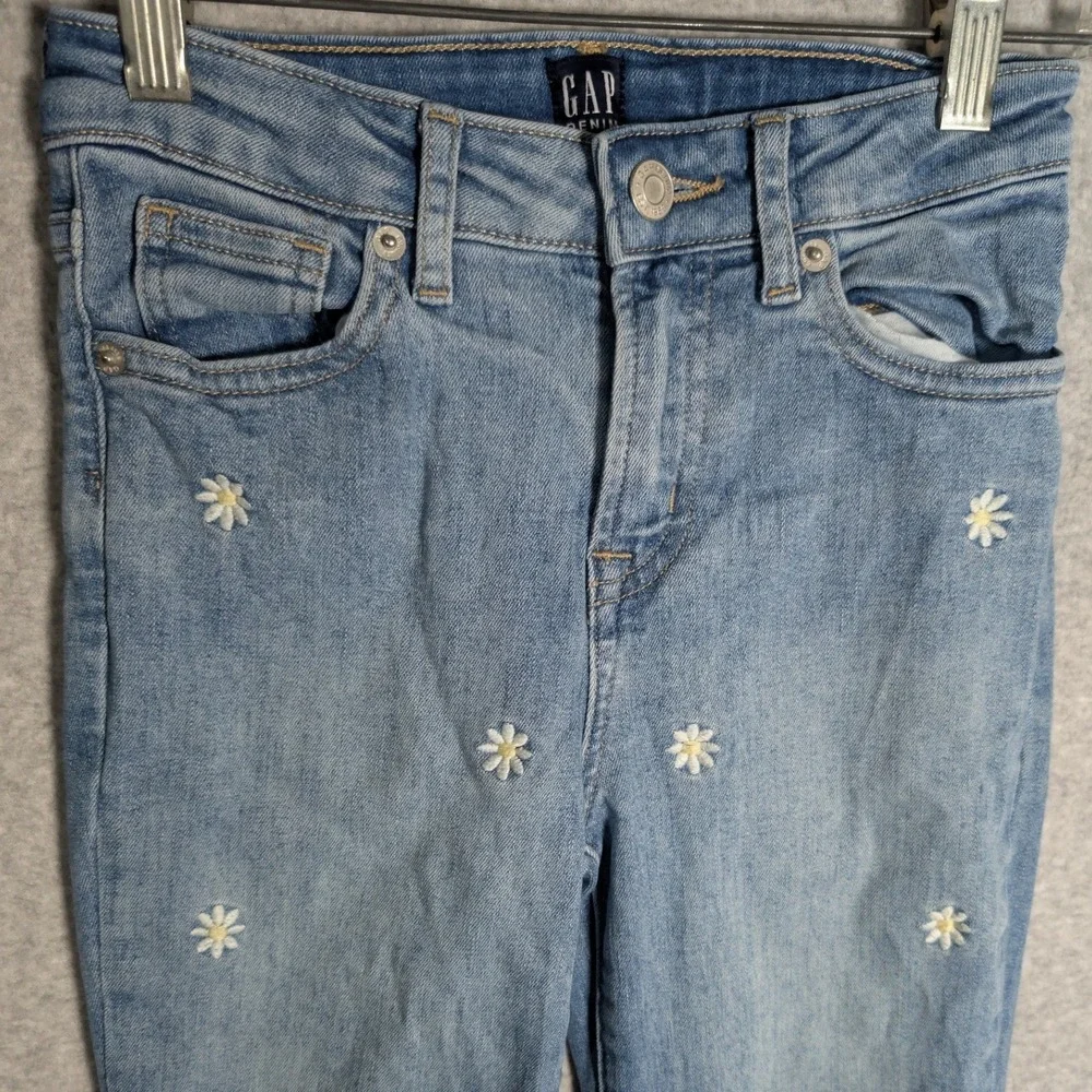 Gap 70s Flare Jeans Kids Size 10 Daisy Embroidered Hippie Boho Light Wash